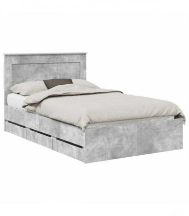 vidaXL Bed Frame with Drawer Concrete Grey 135 x 190 cm Engineer Wood