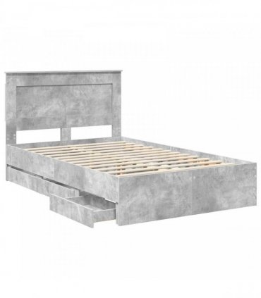 vidaXL Bed Frame with Drawer Concrete Grey 135 x 190 cm Engineer Wood