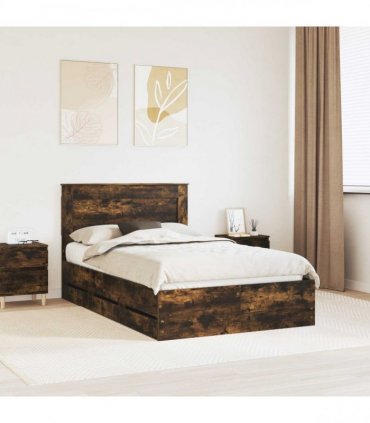 vidaXL Bed Frame with Drawer Smoked Oak 135 x 190 cm Engineer Wood