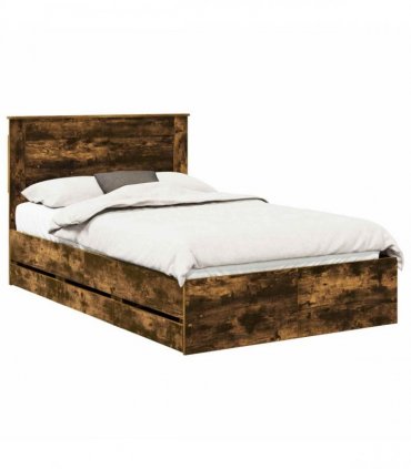 vidaXL Bed Frame with Drawer Smoked Oak 135 x 190 cm Engineer Wood