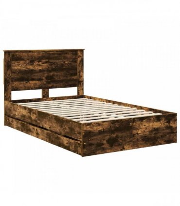 vidaXL Bed Frame with Drawer Smoked Oak 135 x 190 cm Engineer Wood
