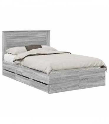 vidaXL Bed Frame with Drawer Grey Sonoma 120 x 190 cm Engineer Wood