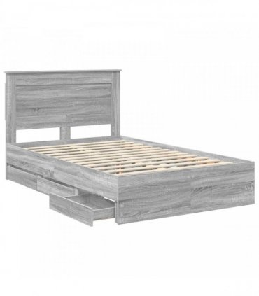 vidaXL Bed Frame with Drawer Grey Sonoma 120 x 190 cm Engineer Wood