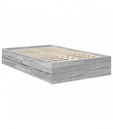 vidaXL Bed Frame with Drawer Grey Sonoma 120 x 190 cm Engineer Wood