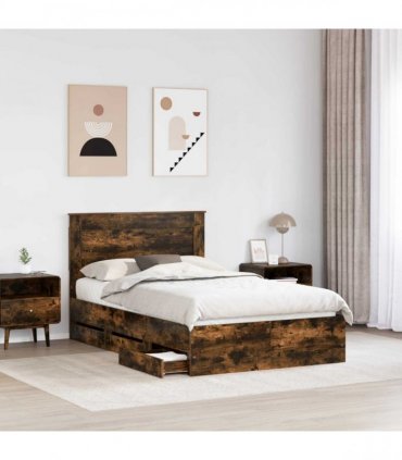 vidaXL Bed Frame with Drawer Smoked Oak 120 x 200 cm Engineer Wood
