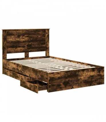 vidaXL Bed Frame with Drawer Smoked Oak 120 x 200 cm Engineer Wood
