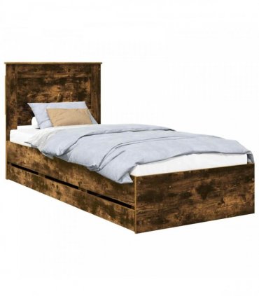 vidaXL Bed Frame with Drawer Smoked Oak 100 x 200 cm Engineer Wood