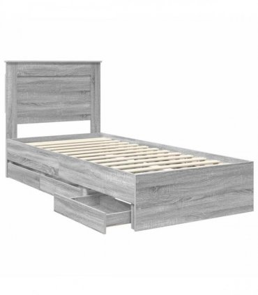 vidaXL Bed Frame with Drawer Grey Sonoma 100 x 200 cm Engineer Wood