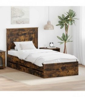 vidaXL Bed Frame with Drawer Smoked Oak 90 x 200 cm Engineer Wood