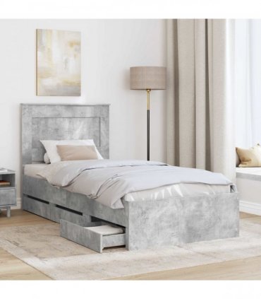 vidaXL Bed Frame with Drawer Concrete Grey 75 x 190 cm Engineer Wood