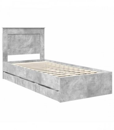 vidaXL Bed Frame with Drawer Concrete Grey 75 x 190 cm Engineer Wood