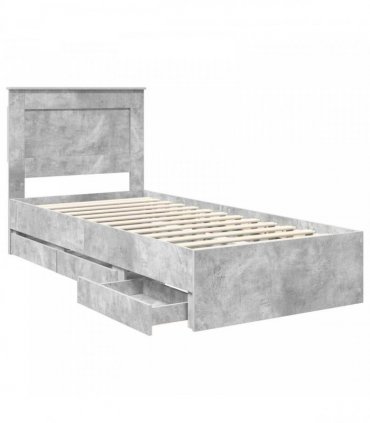 vidaXL Bed Frame with Drawer Concrete Grey 75 x 190 cm Engineer Wood