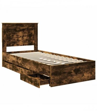 vidaXL Bed Frame with Drawer Smoked Oak 75 x 190 cm Engineer Wood