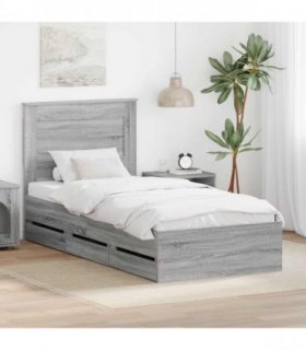 vidaXL Bed Frame with Drawer Grey Sonoma 75 x 190 cm Engineer Wood