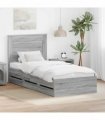vidaXL Bed Frame with Drawer Grey Sonoma 75 x 190 cm Engineer Wood