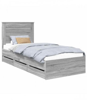 vidaXL Bed Frame with Drawer Grey Sonoma 75 x 190 cm Engineer Wood