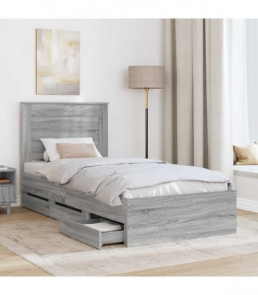 vidaXL Bed Frame with Drawer Grey Sonoma 75 x 190 cm Engineer Wood