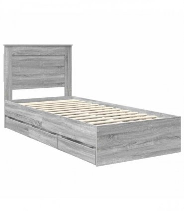 vidaXL Bed Frame with Drawer Grey Sonoma 75 x 190 cm Engineer Wood