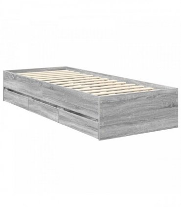 vidaXL Bed Frame with Drawer Grey Sonoma 75 x 190 cm Engineer Wood