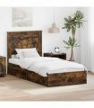 vidaXL Storage Bed with Drawer Smoked Oak 100 x 200 cm Engineered Wood