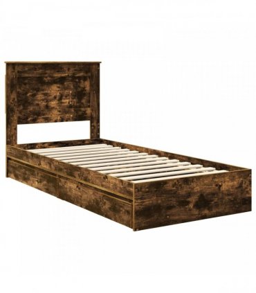 vidaXL Storage Bed with Drawer Smoked Oak 100 x 200 cm Engineered Wood