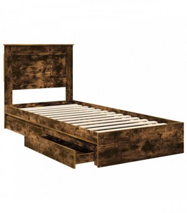 vidaXL Storage Bed with Drawer Smoked Oak 100 x 200 cm Engineered Wood