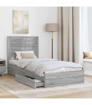 vidaXL Storage Bed Grey Sonoma 100 x 200 cm Engineered Wood