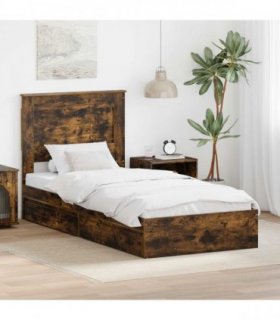 vidaXL Storage Bed with Drawer Smoked Oak 90 x 190 cm Engineered Wood