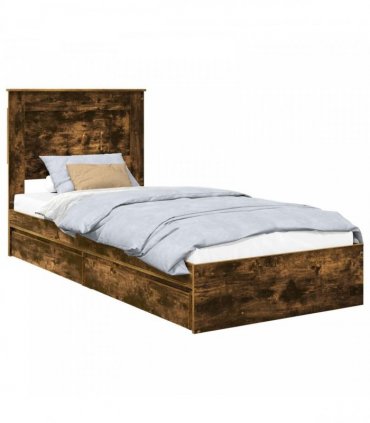 vidaXL Storage Bed with Drawer Smoked Oak 90 x 190 cm Engineered Wood
