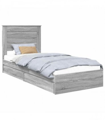 vidaXL Storage Bed with Drawer Grey Sonoma 75 x 190 cm Engineered Wood
