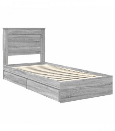 vidaXL Storage Bed with Drawer Grey Sonoma 75 x 190 cm Engineered Wood