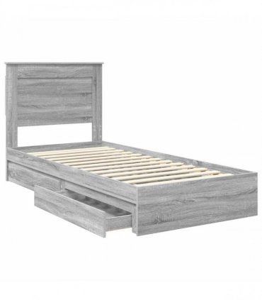 vidaXL Storage Bed with Drawer Grey Sonoma 75 x 190 cm Engineered Wood