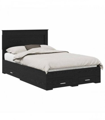 vidaXL Bed Frame with Drawer Black Oak 120 x 190 cm Engineered Wood
