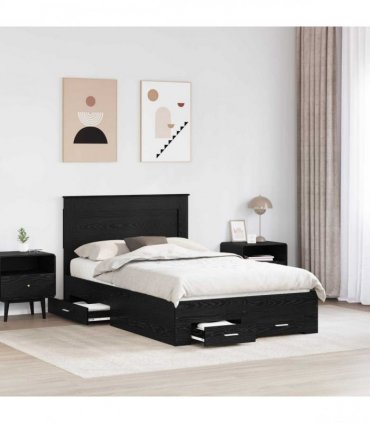 vidaXL Bed Frame with Drawer Black Oak 120 x 190 cm Engineered Wood