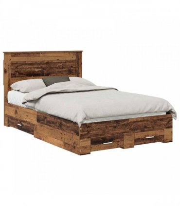 vidaXL Bed Frame with Drawer Old Wood 120 x 190 cm Engineered Wood