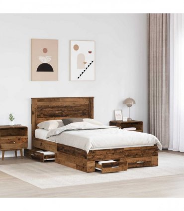 vidaXL Bed Frame with Drawer Old Wood 120 x 190 cm Engineered Wood