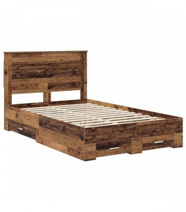 vidaXL Bed Frame with Drawer Old Wood 120 x 190 cm Engineered Wood