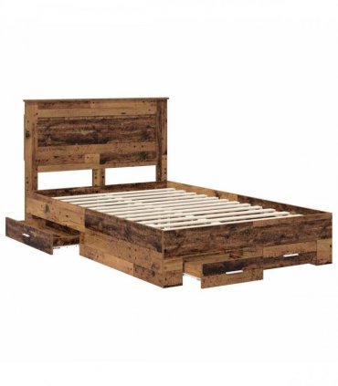 vidaXL Bed Frame with Drawer Old Wood 120 x 190 cm Engineered Wood