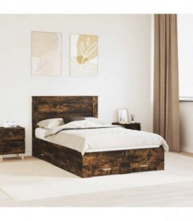vidaXL Bed Frame with Drawer Smoked Oak 120 x 200 cm Engineered Wood