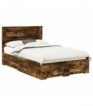vidaXL Bed Frame with Drawer Smoked Oak 120 x 200 cm Engineered Wood
