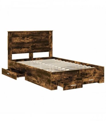 vidaXL Bed Frame with Drawer Smoked Oak 120 x 200 cm Engineered Wood