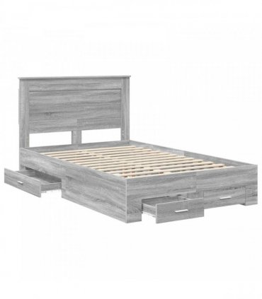 vidaXL Bed Frame with Drawer Grey Sonoma 120 x 200 cm Engineered Wood