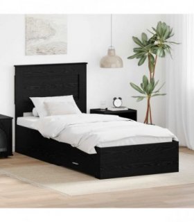 vidaXL Bed Frame with Drawer Black Oak 100 x 200 cm Engineered Wood