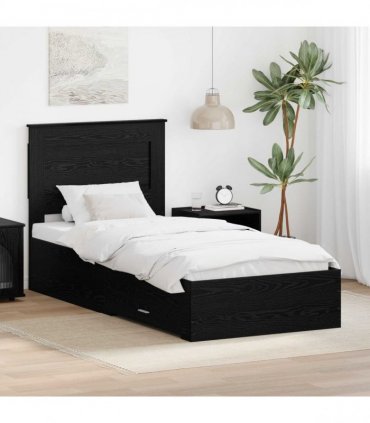 vidaXL Bed Frame with Drawer Black Oak 100 x 200 cm Engineered Wood