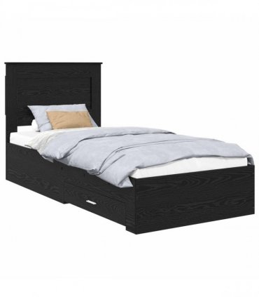 vidaXL Bed Frame with Drawer Black Oak 100 x 200 cm Engineered Wood