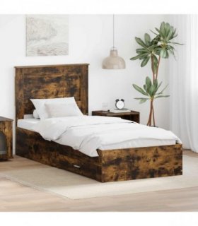 vidaXL Bed Frame with Drawer Smoked Oak 100 x 200 cm Engineered Wood