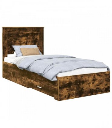 vidaXL Bed Frame with Drawer Smoked Oak 100 x 200 cm Engineered Wood