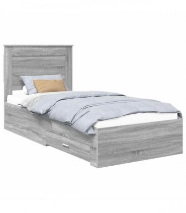 vidaXL Bed Frame with Drawer Grey Sonoma 100 x 200 cm Engineered Wood