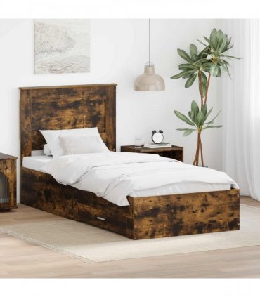 vidaXL Bed Frame with Drawer Smoked Oak 90 x 190 cm Engineered Wood