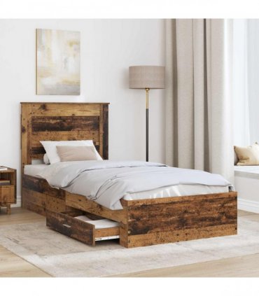 vidaXL Bed Frame with Drawer Old Wood 90 x 190 cm Engineered Wood